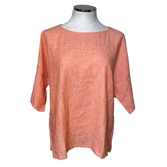 Chico’s Linen Blend Coral Button Short Sleeve Popover Top Size 2(US 12) NWT - Picture 2 of 12